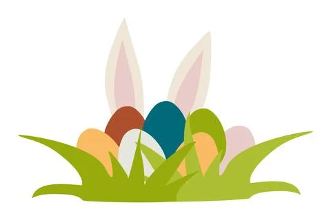 Easter background with Eggs and Rabbi in grass. Egg Hunt Vector Flat illustra Illustrazione stock