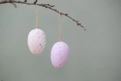 Easter background with eggs and spring branches. Happy Easter. Holidays backg Stock Photos