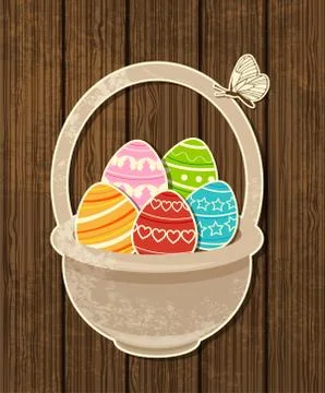 Easter background with eggs in basket Stock Illustration