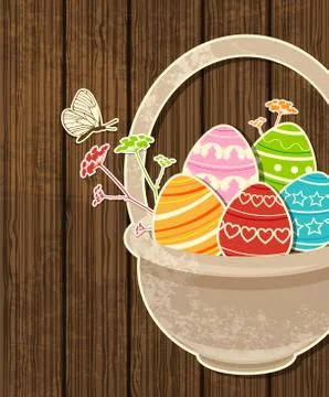 Easter background with eggs in basket Stock Illustration