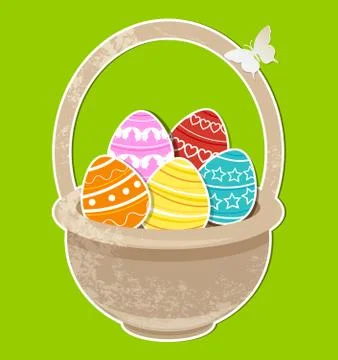 Easter background with eggs in basket Stock Illustration