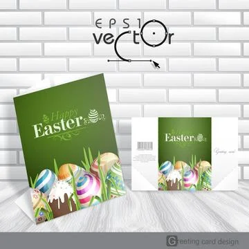 Easter Background With Eggs In Grass. Greeting Card Design, Template. East... Foto stock