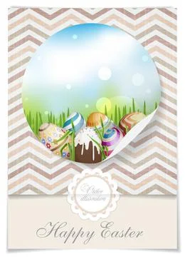 Easter Background With Eggs In Grass. Greeting Card Design, Template. East... Foto stock