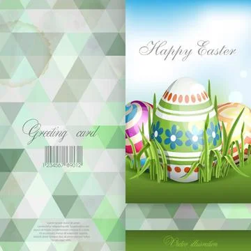 Easter Background With Eggs In Grass. Greeting Card Design, Template. East... Foto stock