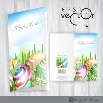 Easter Background With Eggs In Grass. Greeting Card Design, Template. East... Foto stock