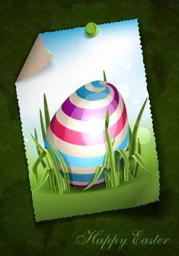 Easter Background With Eggs In Grass Greeting Card Design, Template. Easte... Foto stock