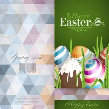 Easter Background With Eggs In Grass. Greeting Card Design, Template. East... Foto stock
