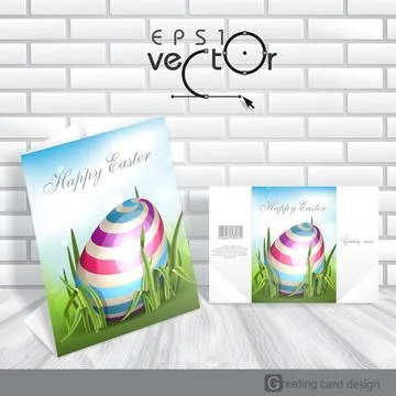 Easter Background With Eggs In Grass. Greeting Card Design, Template. East... Foto stock