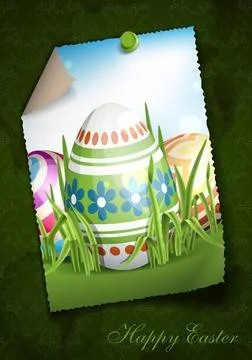 Easter Background With Eggs In Grass. Greeting Card Design, Template. East... Stockfoto's
