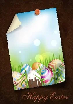 Easter Background With Eggs In Grass. Greeting Card Design, Template. East... Foto stock