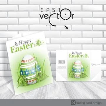 Easter Background With Eggs In Grass. Greeting Card Design, Template. East... Foto stock