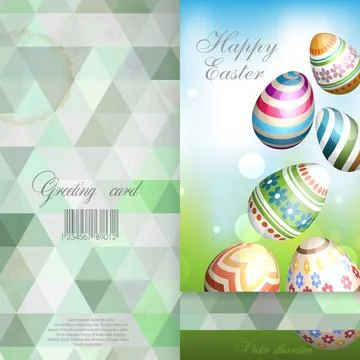 Easter Background With Eggs In Grass Greeting Card Design, Template. Easte... Stockfoto's