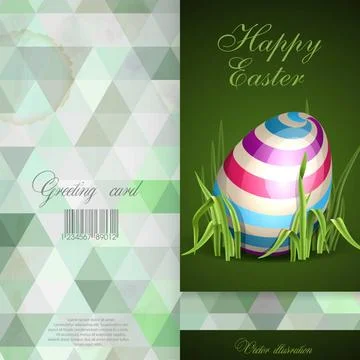Easter Background With Eggs In Grass Greeting Card Design, Template. Easte... Stock Photos