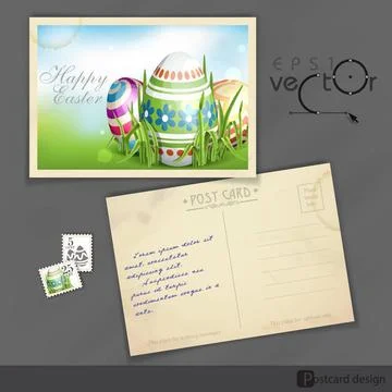 Easter Background With Eggs In Grass. Old Postcard Design, Template. Easte... Foto stock