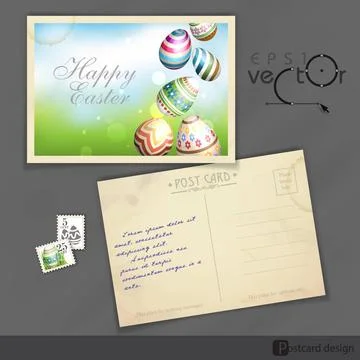Easter Background With Eggs In Grass. Old Postcard Design, Template. Easte... Foto stock