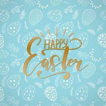 Easter background with eggs hand drawn black on white background. Decorativ.. Stock Illustration