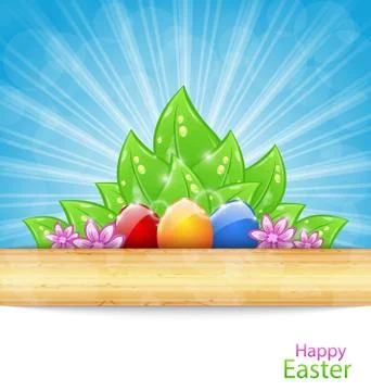 Easter Background with Eggs, Leaves, Flowers 스톡 일러스트
