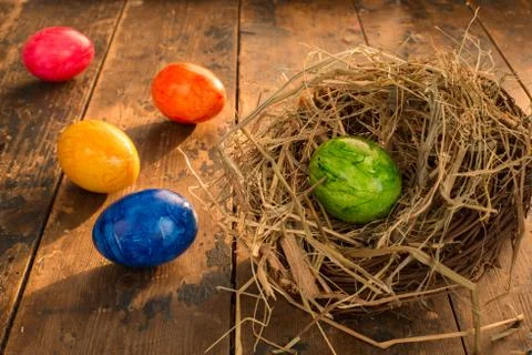 Easter background with eggs in a nest Foto stock