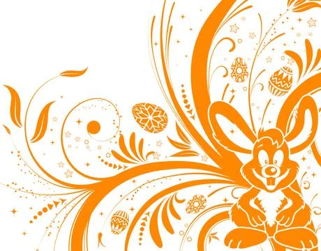 Easter background with eggs, rabbit and flower Stock Illustration