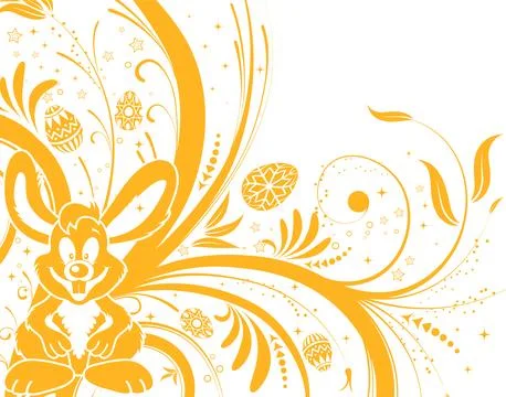 Easter background with eggs, rabbit and flower Stock Illustration