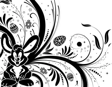 Easter background with eggs, rabbit and flower Illustrazione stock