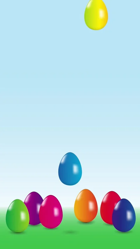 Easter background with falling eggs on green meadow. Animated illustration... Stock Footage 265159919