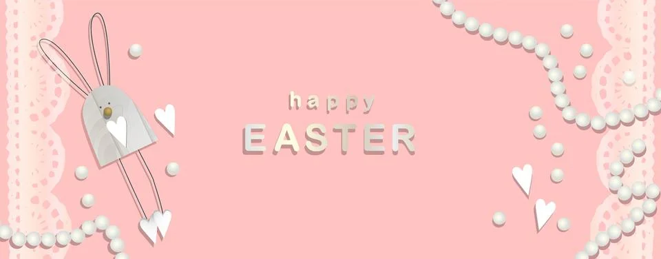Easter background. Festive design composition top view. bunnies. Lace decorat Stock Illustration