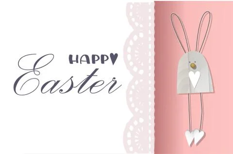 Easter background. Festive design composition top view. bunnies. Lace decorat Stock Illustration