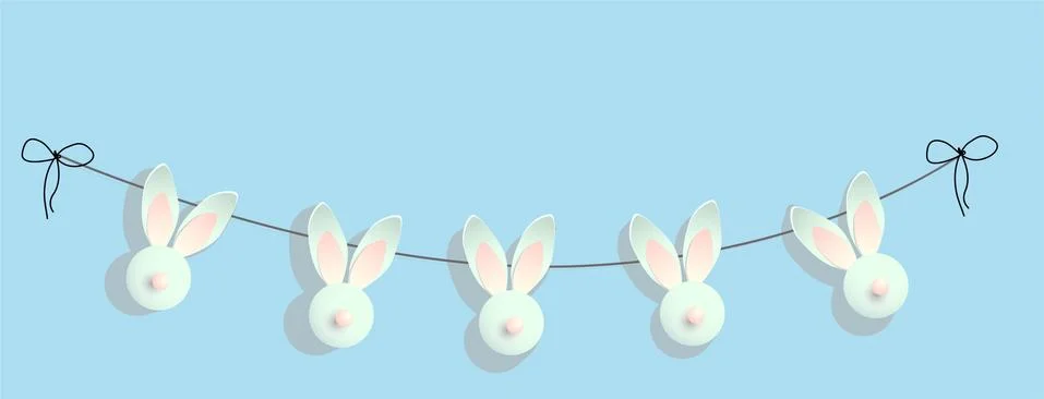 Easter background. Festive design composition top view. bunnies. Golden confe Stock Illustration