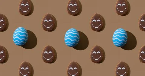 Easter background festive pattern blue eggs brown Stock Photos