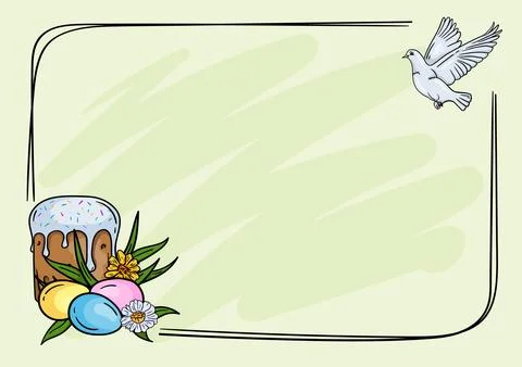 Easter background with frame, dove and Easter cake Stock Illustration