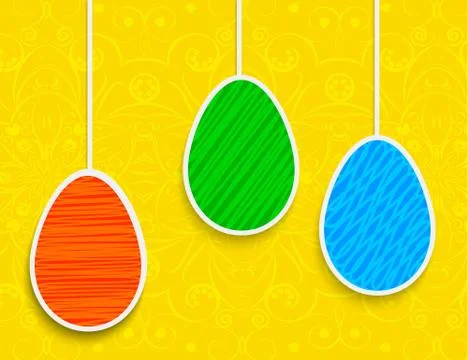 Easter background with hanging on the ropes eggs Stock Illustration