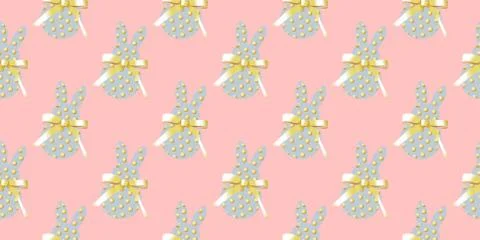 Easter background horizontal banner. Seamless pattern. Easter bunny rabbit on Stock Illustration
