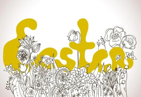 Easter background with lettering and wild flowers Stock Illustration