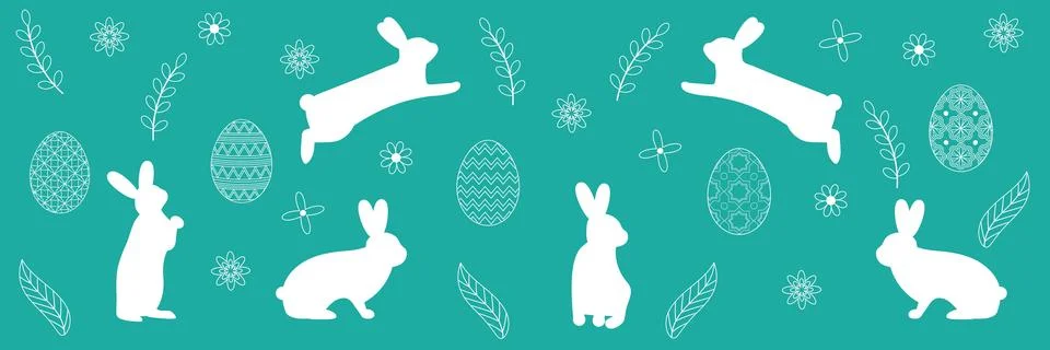 Easter background in linear style with hares. Stock Illustration