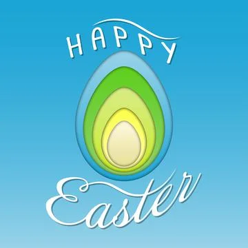 Easter background in paper cut style with Easter eggs. Happy Easter lettering Stock Illustration