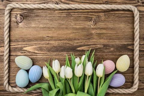 Easter background with pastel eggs Photos