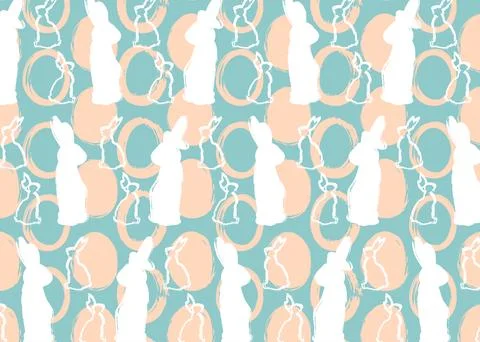 Easter Background Pattern Poster with rabbits and eggs. Elegant Holiday bac.. Stock Illustration