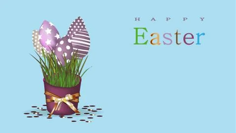Easter background with place for text. Banner or poster for Easter. Blue. Gol Stock Illustration