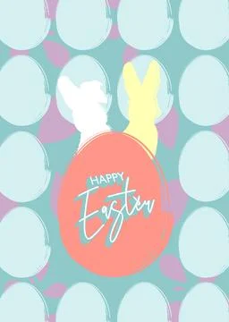 Easter Background Poster with rabbits and eggs. Elegant Holiday backdrop de.. 스톡 일러스트