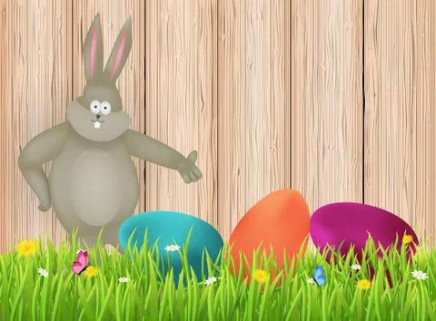 Easter background with rabbit and eggs. Stock Illustration