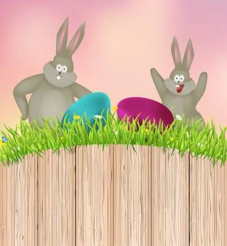 Easter background with rabbit and eggs. Stock Illustration