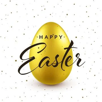 Easter background with realistic golden egg. Spring egg hunt. Happy holiday Ilustración de archivo
