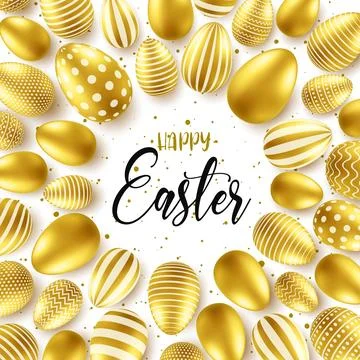 Easter background with realistic golden eggs. Spring egg hunt. Happy holiday Illustrazione stock