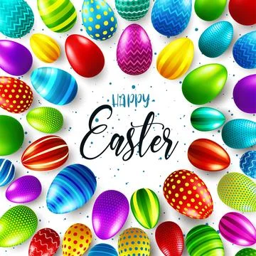 Easter background with realistic painted eggs. Spring egg hunt. Happy holiday 스톡 일러스트