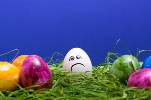 Easter background with sad egg 스톡 사진