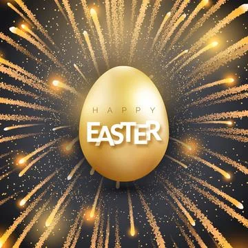 Easter background with shining golden egg and firework. Holiday card illust.. Stock Illustration