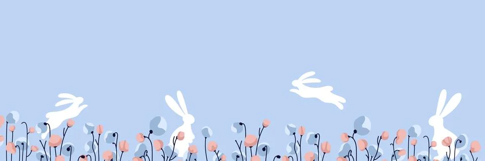 Easter background with spring flowers and rabbits Illustrazione stock