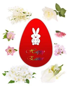 Easter background; Spring flowers and easter egg Stock Photos