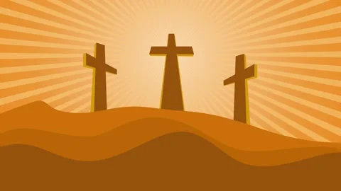 Easter background. Three crosses stand on a hill at sunset, symbolizing fai.. Stock Footage 303263349